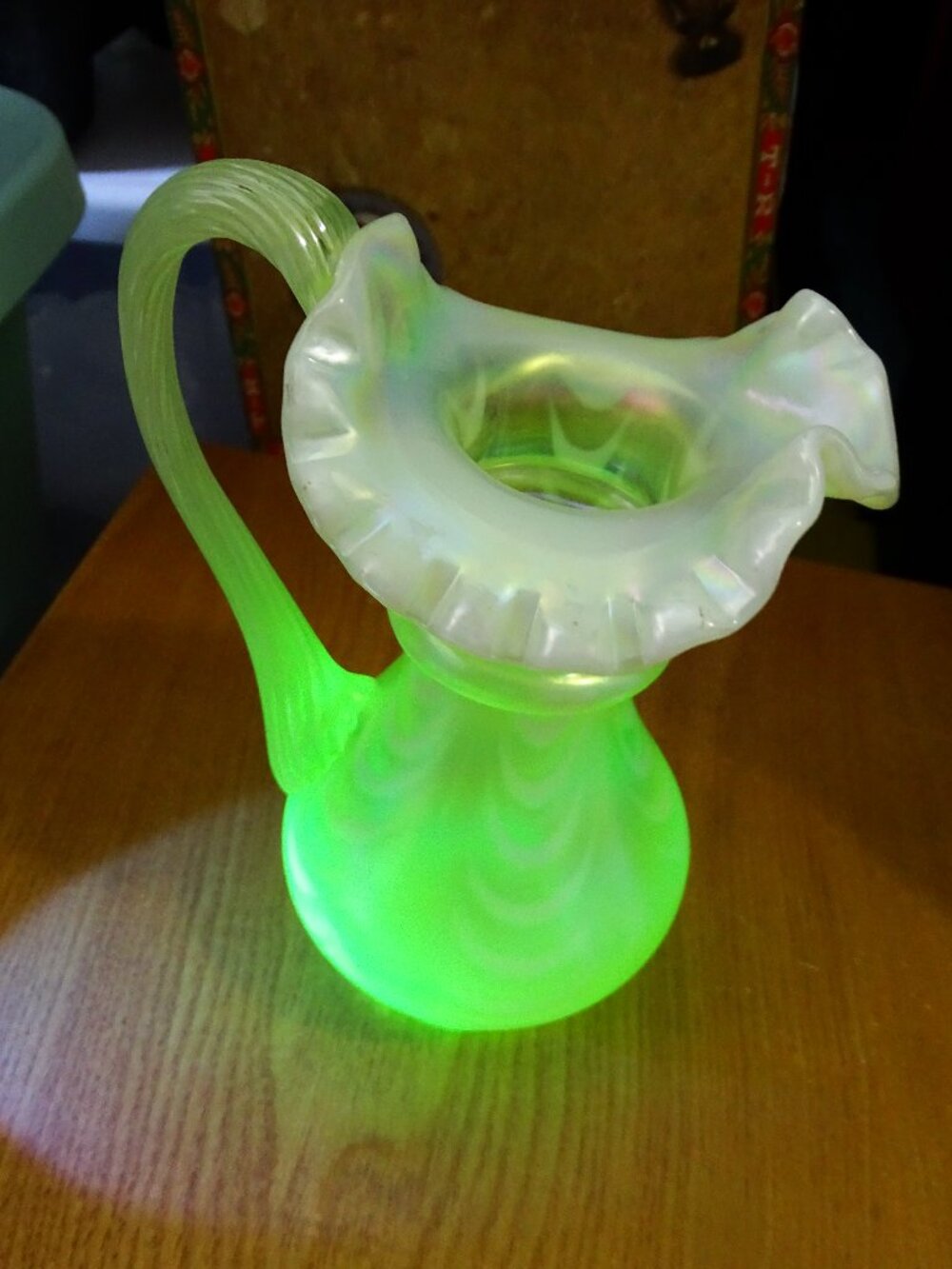 Vintage Fenton Uranium Glass Pitcher 6.5"